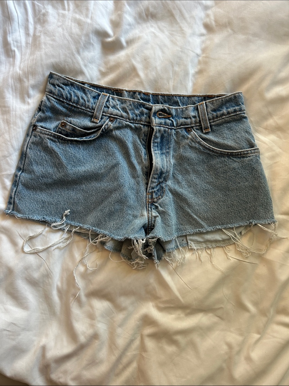 Levi's Light Blue Denim Frayed Cutoff Shorts